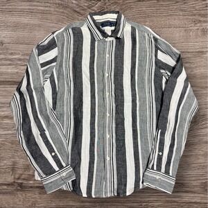 Polo Ralph Lauren Shirt Mens XL Button Up Linen Striped‎ Gray Long Sleeve